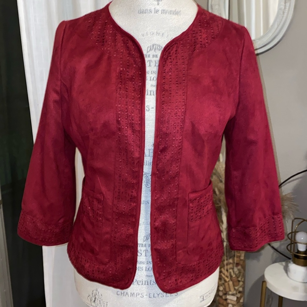 East 5th dark ruby red suede velvet like blazer womens light dress jacket Small